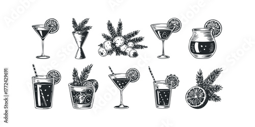 Collection of Hand Drawn Cocktail and Garnish Icons
