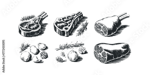 Meat cuts and ingredients sketch