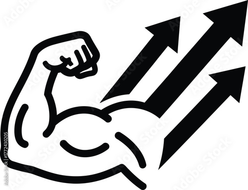 Vector illustration of biceps with arrows, a symbol of growth and progress