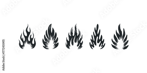 Five sketchy black flame icons with varied styles