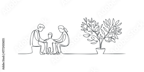 Family connection with a potted plant