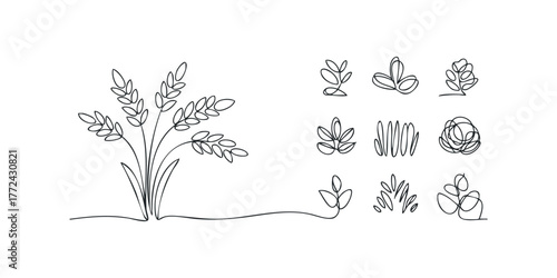 Line drawing of wheat stalks and various leaf motifs