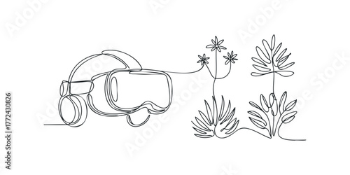 Virtual reality headset connected to growing plants