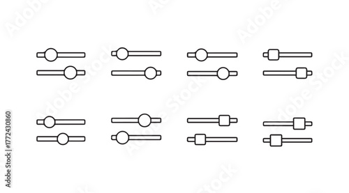 Collection of digital audio mixer sliders and controls for sound engineering and music production vector