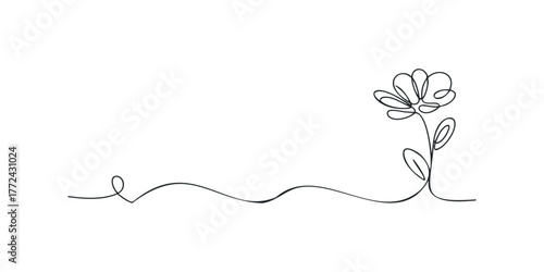 Single line drawing of a delicate flower with stem