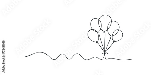 Simple line drawing of cluster of balloons with wavy string