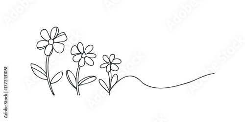 Simple outline of flowers in a row