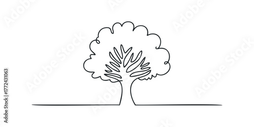 Minimalist tree line drawing with flowing canopy