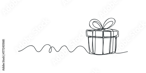 Line Drawing of Gift Box with Ribbon Bow