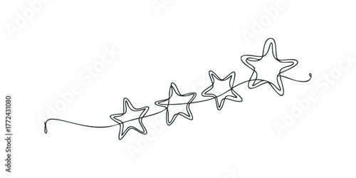 Continuous line drawing of four stars in a sequence