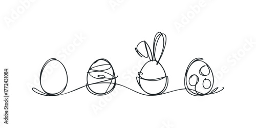 Hand drawn line art of Easter eggs with bunny ears