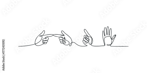 Continuous Line Art Hands Gesturing Communication and Counting