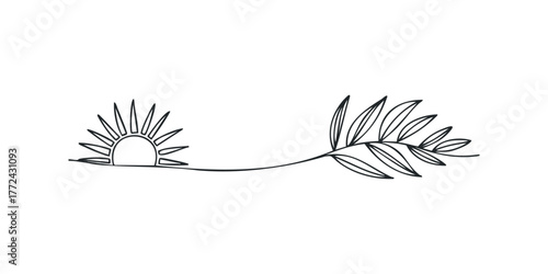 Sunrise over serene landscape with delicate branch