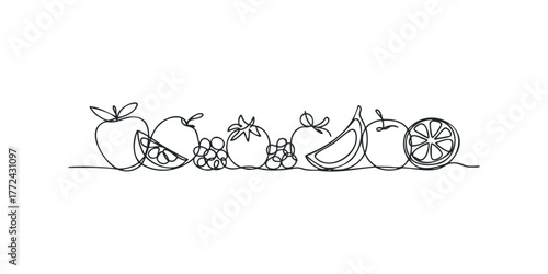 Line art fruits and vegetables arrangement