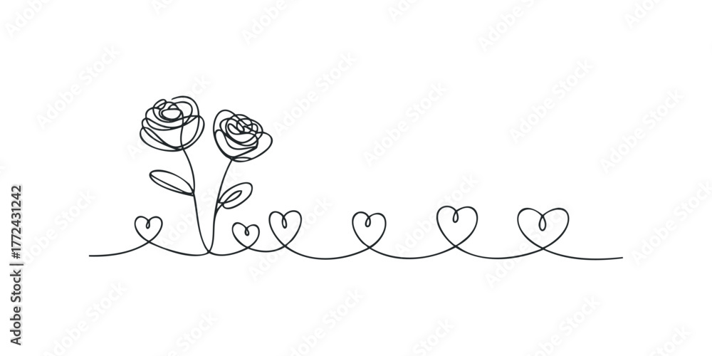 Obraz premium Minimalist single line drawing of roses and hearts