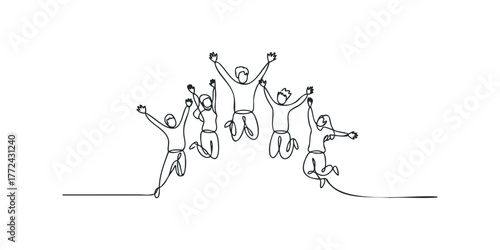 Group of people jumping together in celebration
