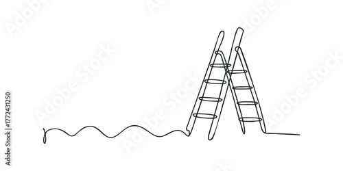 Abstract outline drawing of two leaning ladders and wavy line