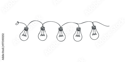 Continuous line drawing of a garland of light bulbs