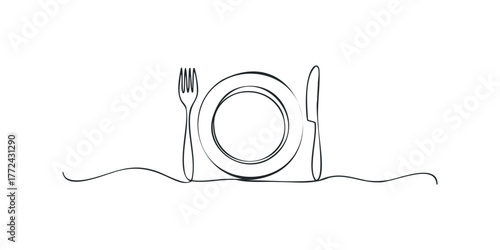 Minimalist Line Drawing of Table Setting