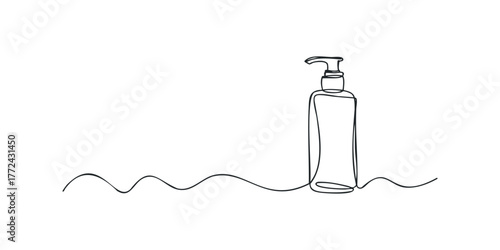 Minimalist line drawing of a soap dispenser bottle