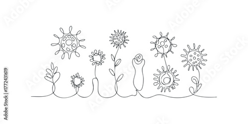 Single line abstract botanical and biological forms