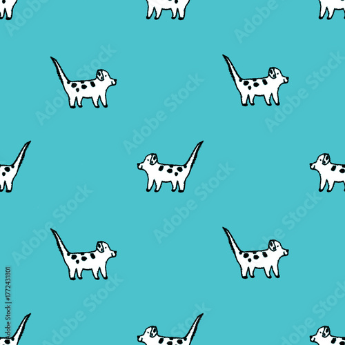 Seamless pattern with lineart white dogs, kids illustration.