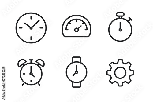 Minimalist icons of timekeeping devices and settings