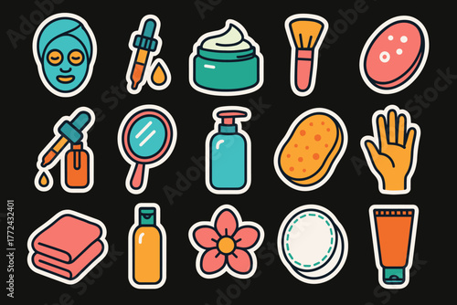 Colorful skincare and beauty stickers for selfcare and cosmetics enthusiasts