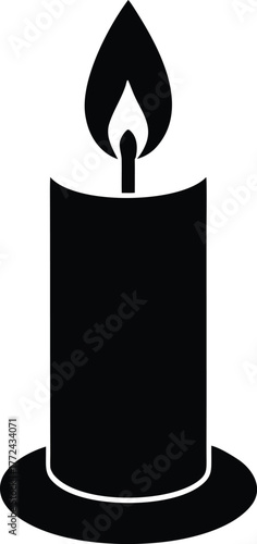 Burning Candle Vector Icon  Simple Silhouette Illustration of Wax Candle with Flame  Symbol of Light, Hope and Remembrance on Isolated Backdrop