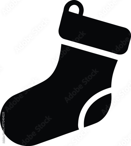 Festive Holiday Stocking Silhouette for Celebrations Seasonal Joy Icon Ornament Vector Graphic Template Black Shape