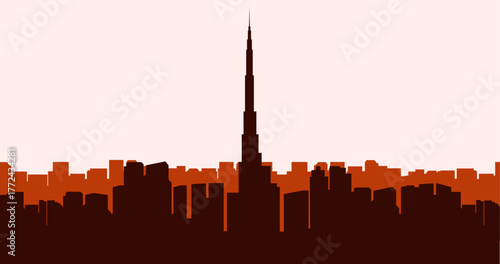 Dubai, United Arab Emirates skyline. Vector Burj Khalifa. Trendy cityscape silhouette