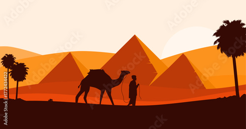 Modern Pyramid Egyptian silhouette background. Vector illustration banner template