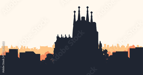 Barcelona Spain skyline. Vector Sagrada Familia. Trendy cityscape silhouette