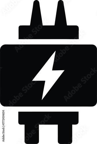 Electrical Transformer Station Symbol Black Icon Power High Voltage Current Distribution Grid Substation Transmission Tower Design Flat Vector