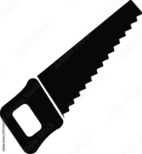 Hand Saw Construction Tool Carpentry Blade: Black Silhouette Icon for Woodworking DIY Projects and Craft Supplies