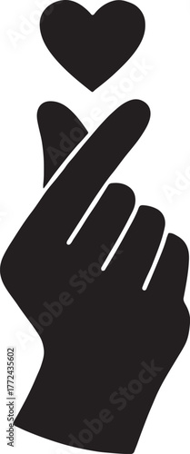  finger heart hand gesture with small heart silhouette vector.