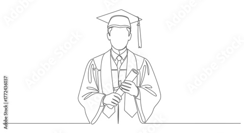 A student in a graduation cap and gown holding a diploma is celebrating their achievement.