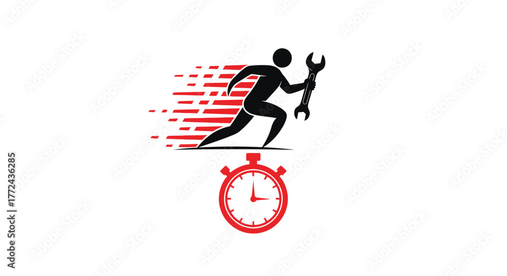A stylized silhouette of a person running with a wrench, indicating speed and repair services.