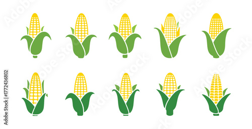 Corn symbols. Created for web and mobile applications. Vector graphic set against a transparent backdrop.