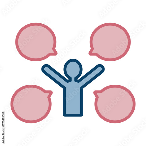 やり取りを表す上半身人物と4つの吹き出しのシンプルデザインイラスト