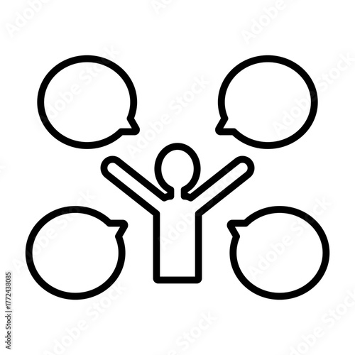 上半身の人物を中心に複数の吹き出しを配置したディスカッションイメージイラスト