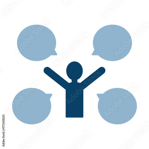 四つの吹き出しでトークを表現する上半身人物のピクトグラムベクター素材