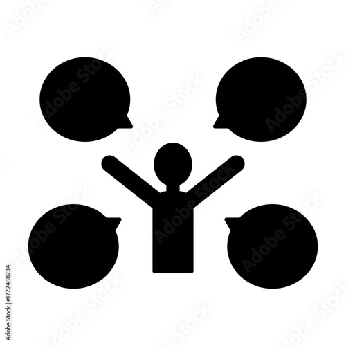 複数の吹き出しで意見交換を表現した上半身人物のコミュニケーションイラスト