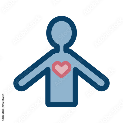 愛情をテーマにした人の上半身とハートマークを組み合わせたフラットデザインイラスト