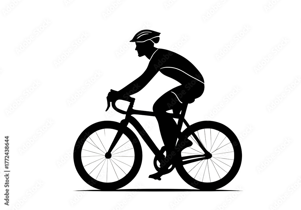 Fototapeta premium Simple black Riding bicycle side view silhouette, clean vector design, separate transparent background.