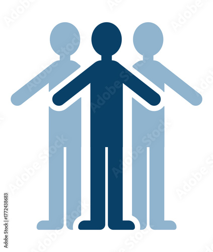 人、人物、素材、イラスト、ベクター、デザイン、ピクトグラム、アイコン、フラット、シンプル、チーム、仲間、協力、連携、関係、絆、友情、団結、社会、人々、組織、協働、集団、コミュニティ、一体感、職場、共同作業、トリオ、全身