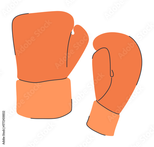 Pair of Orange Boxing Gloves Protection Equipment.