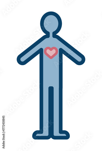 愛や優しさを表現する人物の全身とハートのフラットベクター素材