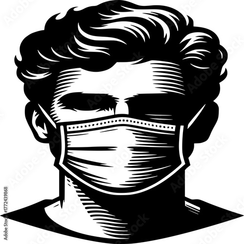 Masked Vigil: A graphic illustration of a person wearing a medical mask, embodying safety, protection, and the cautious spirit of the times. 