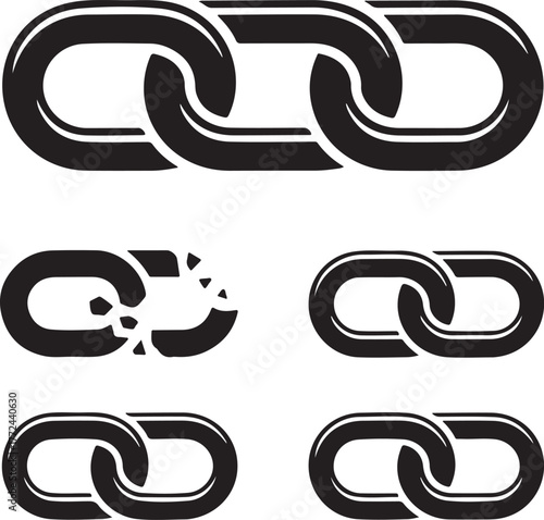 Chain Links Collection Strong Connection and Broken Link Monochrome Illustration